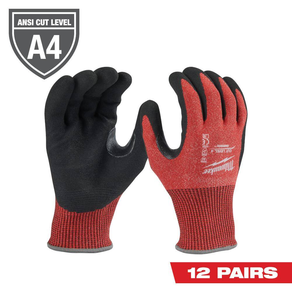 MW Medium Red Nitrile Level 4 Cut Resistant Dipped Work Gloves (12-Pack) 48-22-8946B