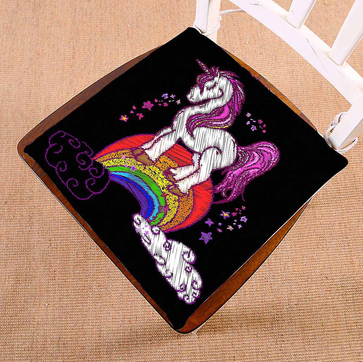 Embroidery Magic Unicorns On Rainbow Chair Pads Chair Mat Seat Cushion Chair Cushion Floor Cushion 50x50 Cm