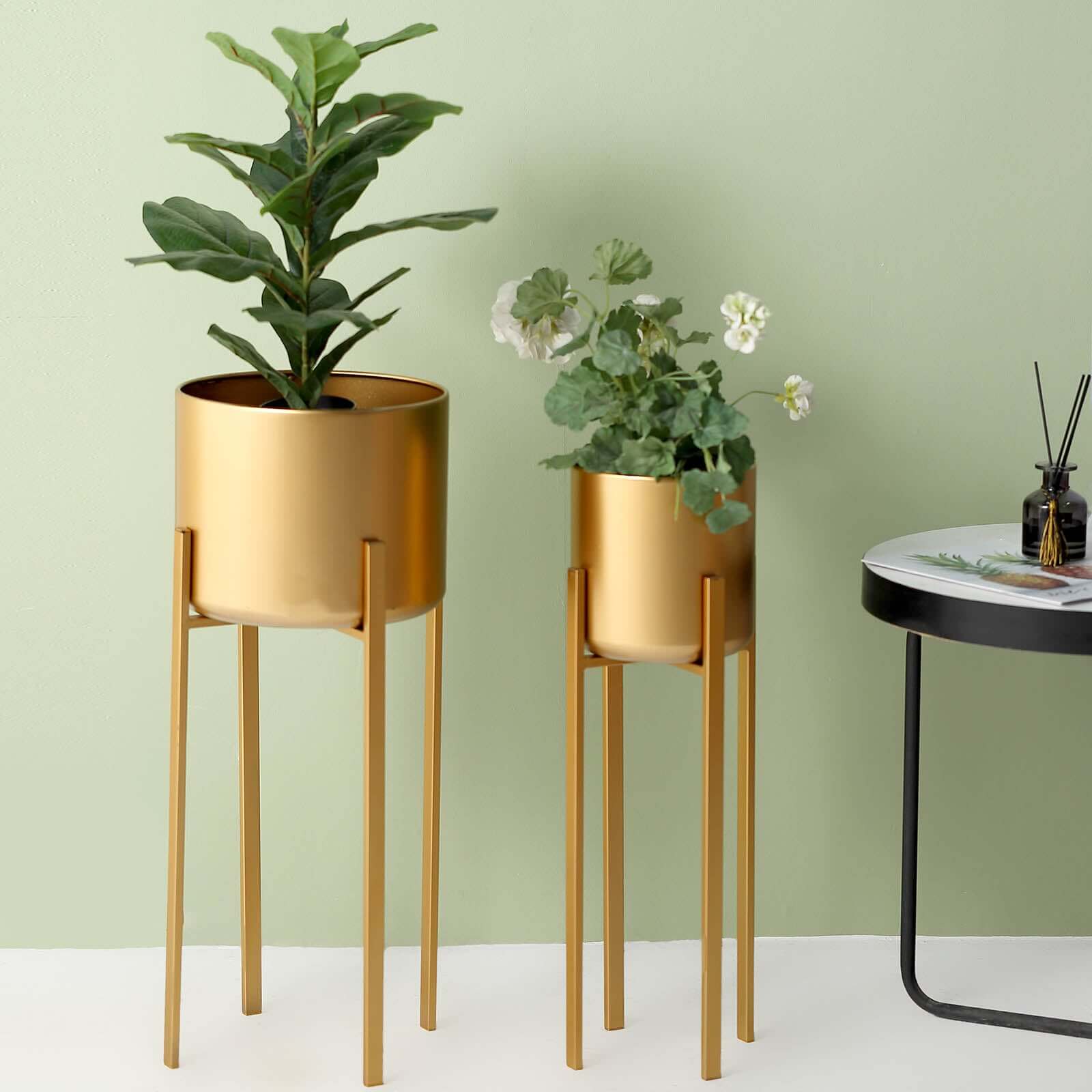 Set of 2 Modern Gold Metal Planter Stands, Decorative Indoor Plant Pots 25