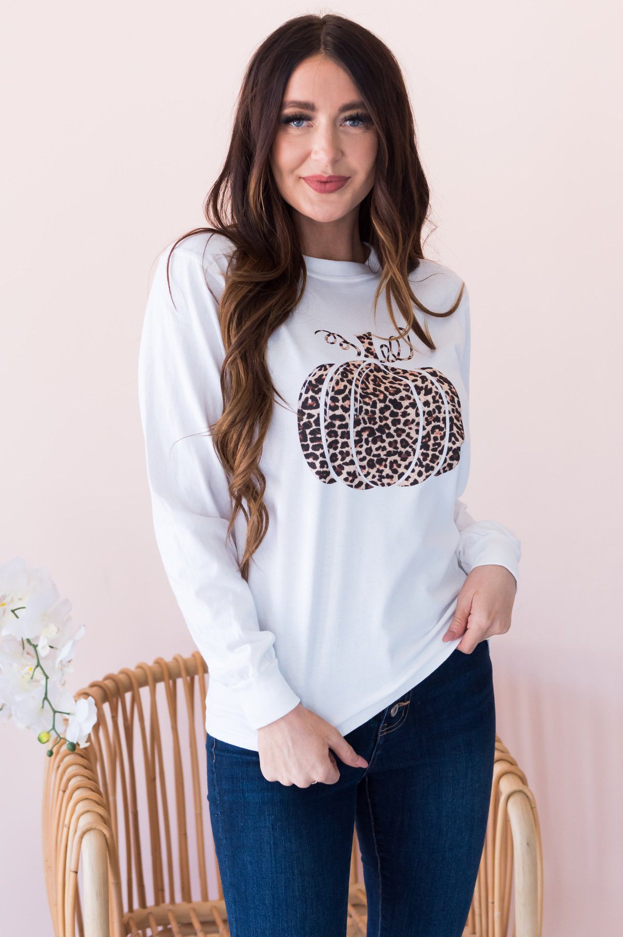 Leopard Pumpkin Long Sleeve Modest Tee