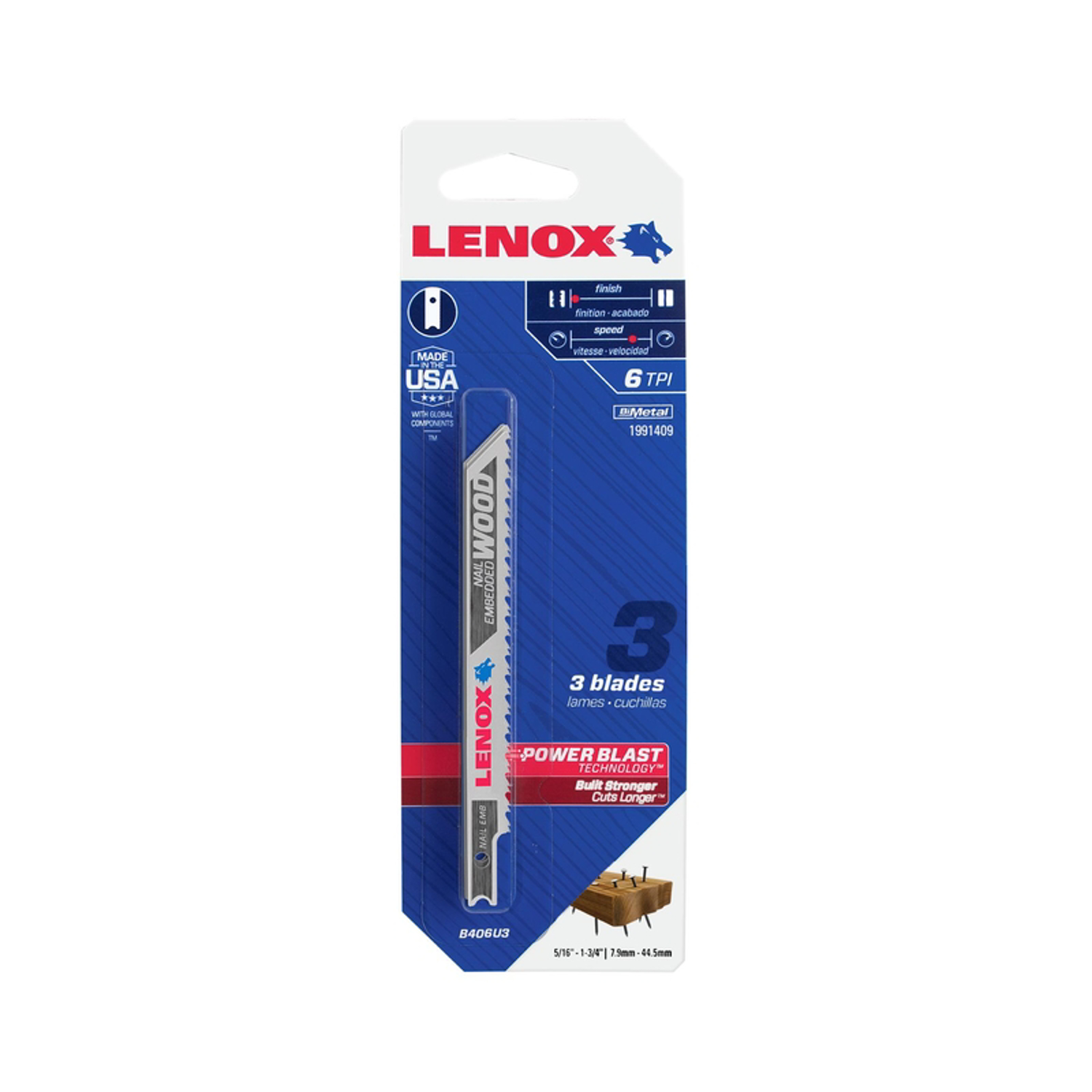 Lenox 4 in. Bi-Metal U-Shank Nail-Embedded Wood Jig Saw Blade 6 TPI 3 pk