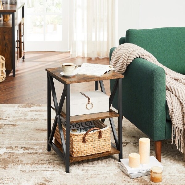 VASAGLE Industrial Brown 2-Tier End Table， Side Table with Storage Shelf