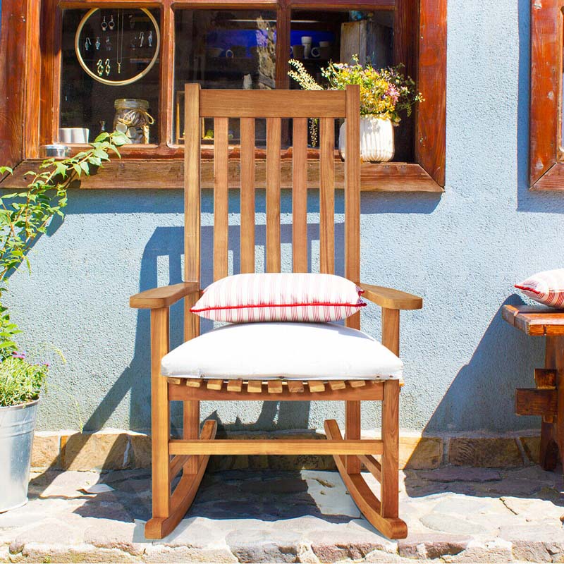 2 Pcs Acacia Wood Rocking Chairs High Back Outdoor Rocker for Porch Patio Lawn