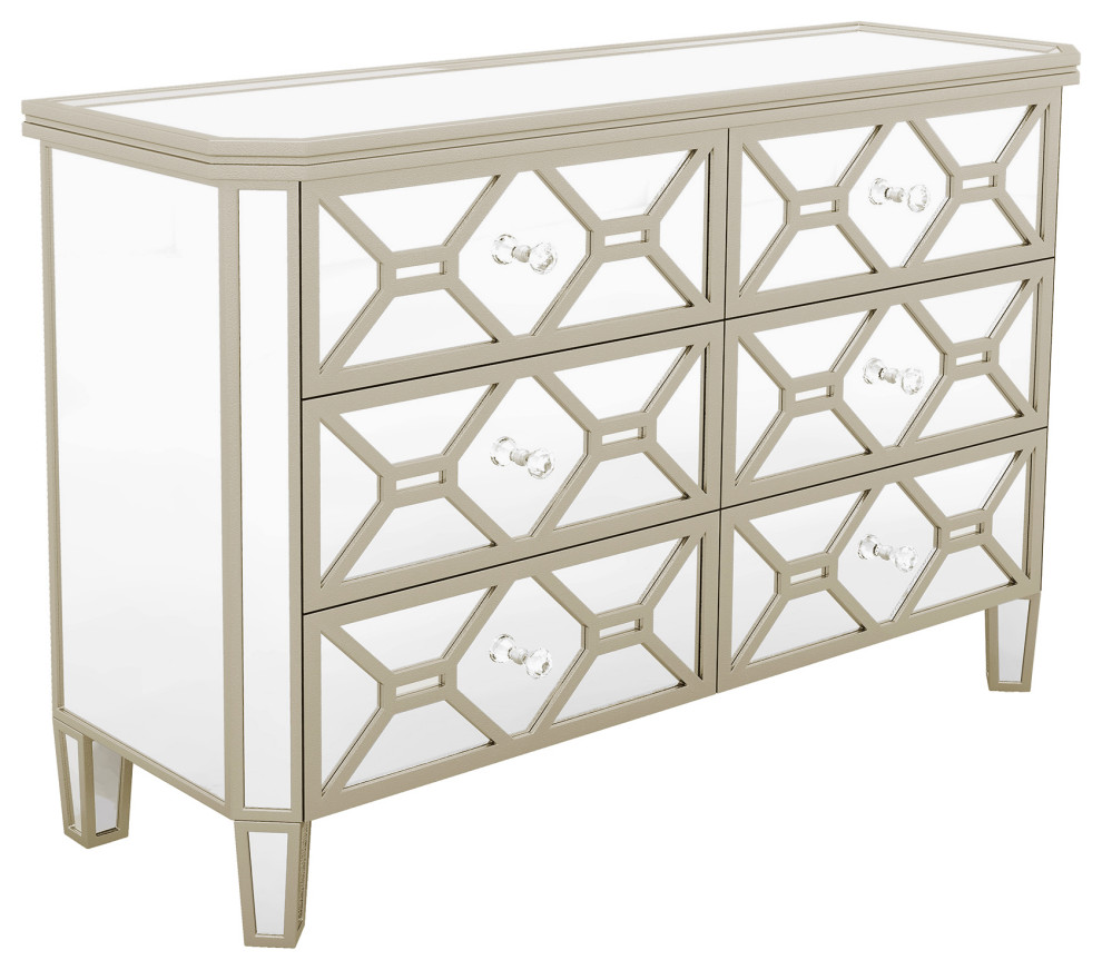 Gewnee Elegant Mirrored 6 Drawer Dresser With Golden Lines Storage Cabinet   Modern   Console Tables   by GEWNEE INC  Houzz