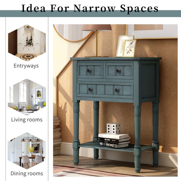 Narrow Console Table with Three Storage Drawers and Bottom Shelf