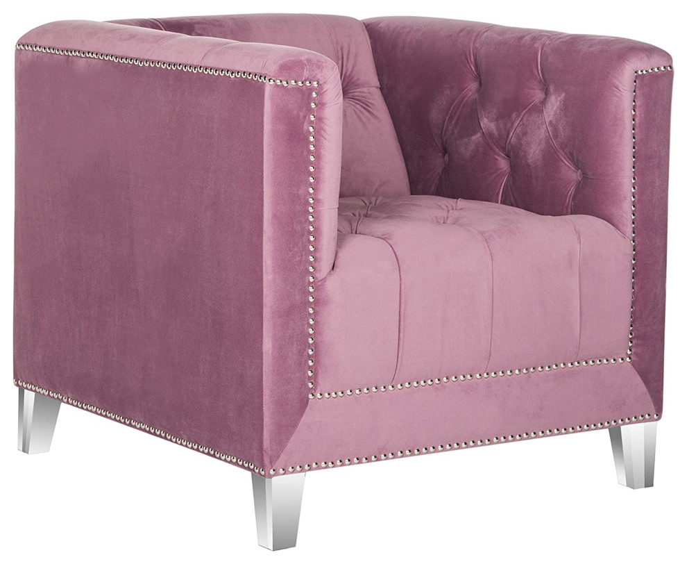 Contemporary Accent Chair  Transparent Legs With Button Tufted Seat  Plum   Contemporary   Armchairs And Accent Chairs   by Declusia  Houzz