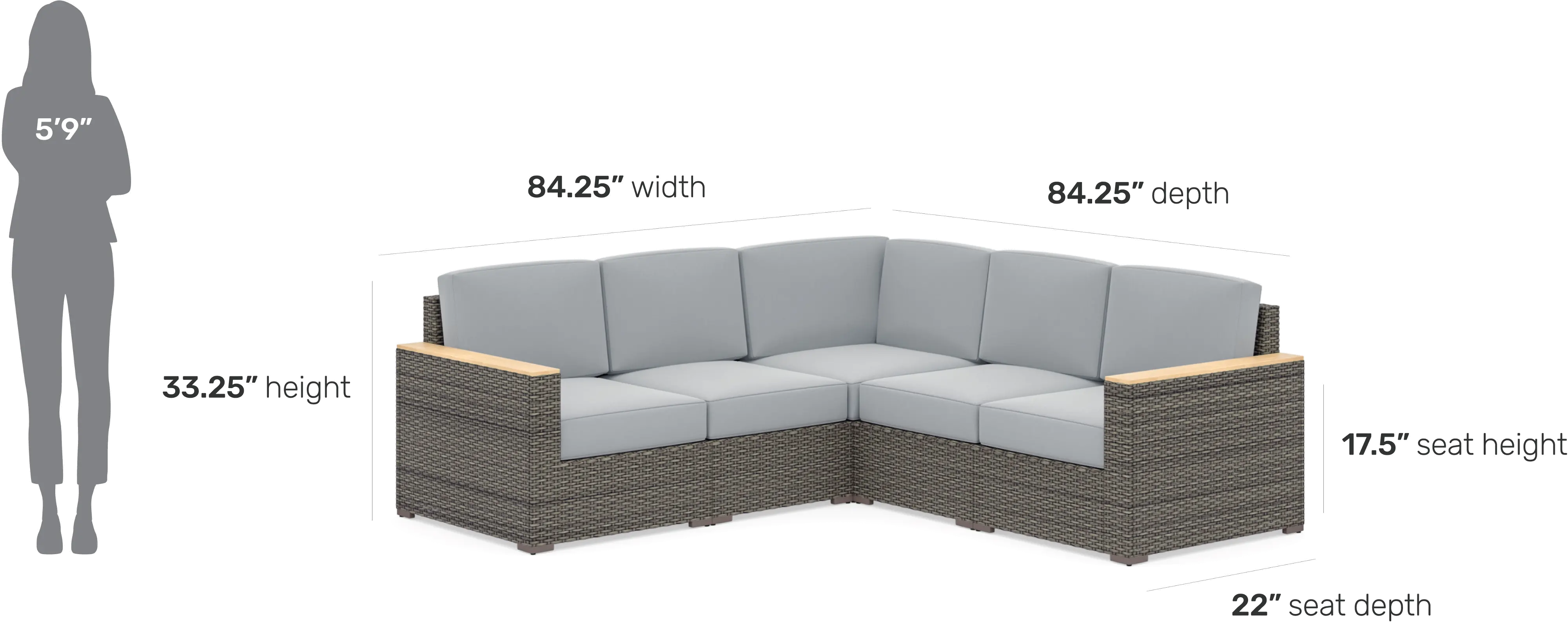 Boca Raton Gray Outdoor 5 Seat Sectional