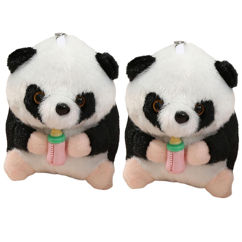 2pcs Hanging Key Chain Decor Plush Keychain Decorative Stuffed Panda Decor Fluffy Keychain