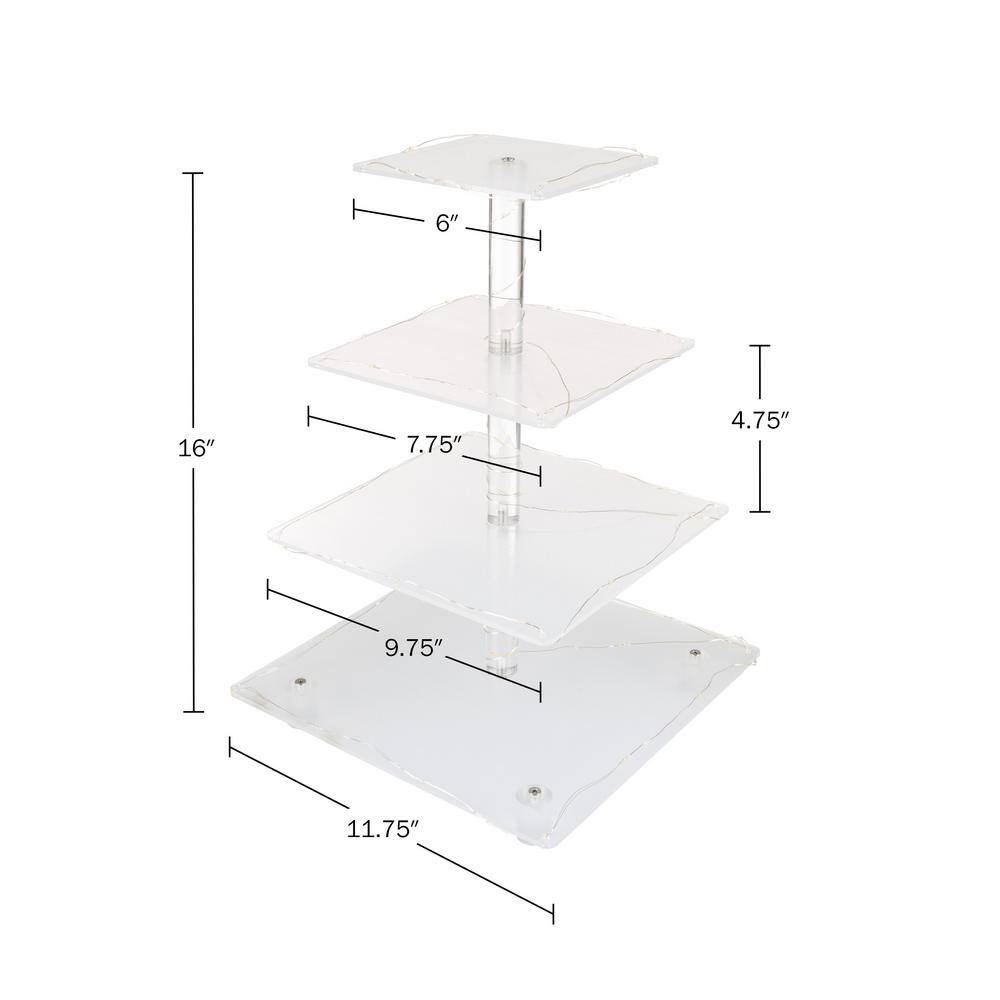 4-Tier Clear Acrylic Square Cupcake Display and Cake Stand with Yellow LED Lights 83-DT6144