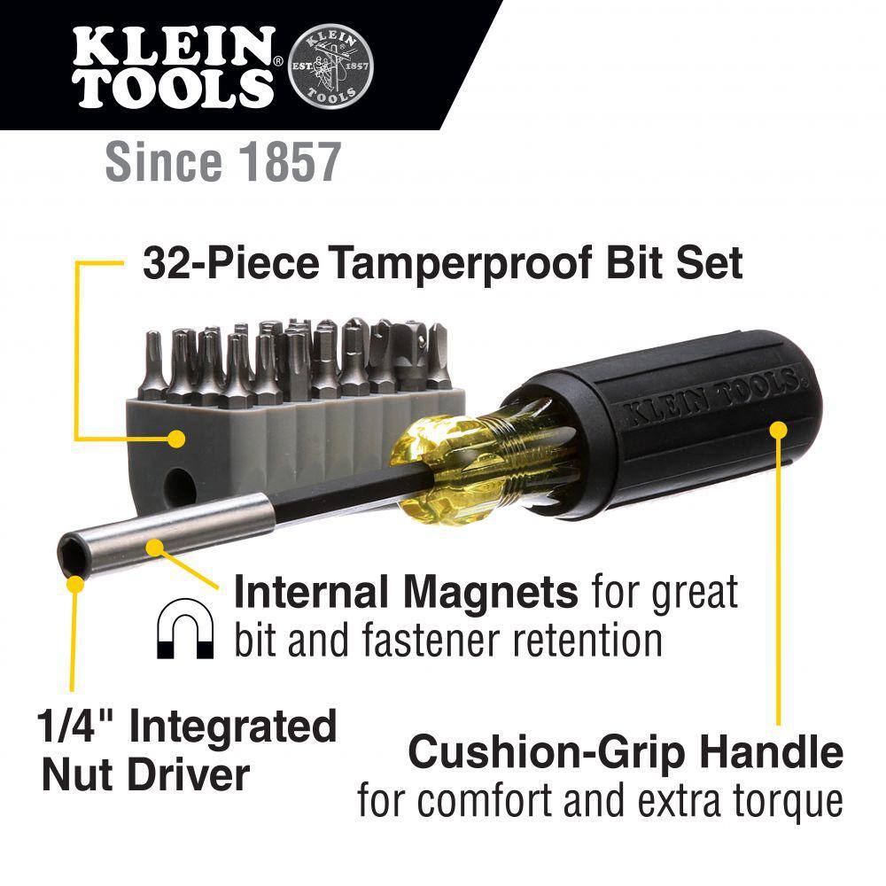 Klein Tools Magnetic Screwdriver with 32 Tamperproof Bits 32510