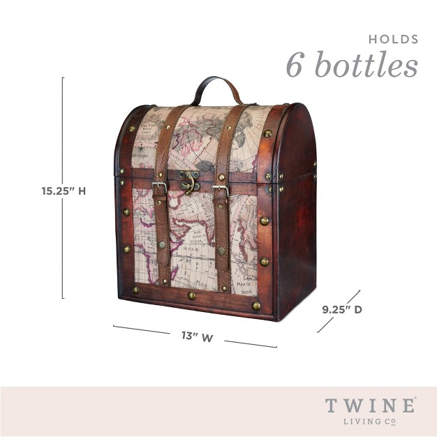 6 Bottle Old World Wooden Wine Box By Twine Living