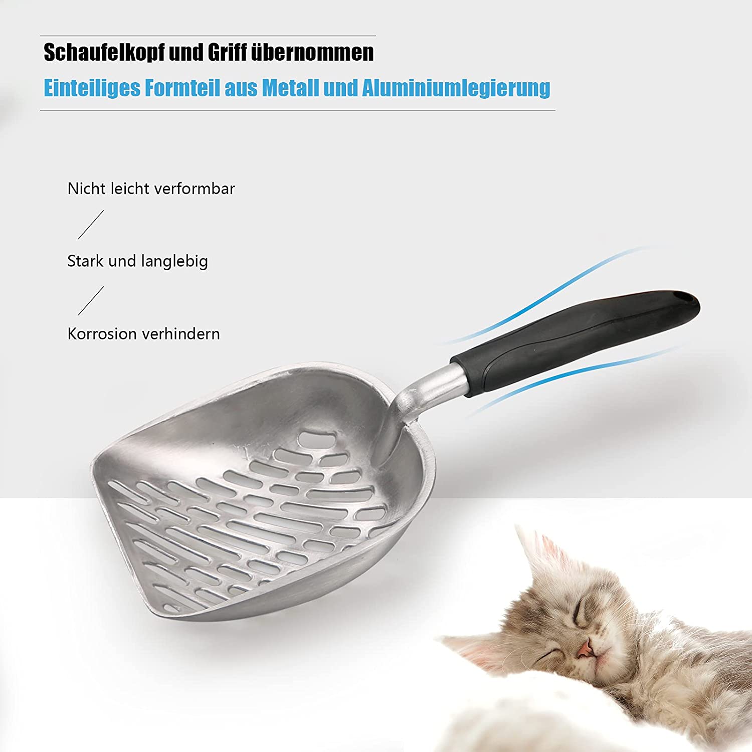 4 Pcs Cat Litter Scoop Set， Large Metal Cat Litter Scoop Long Comfy Handle Fast Sifting Deep Shovel with Small Holes Cat Poop Scoop Hand Brush Small Dustpan