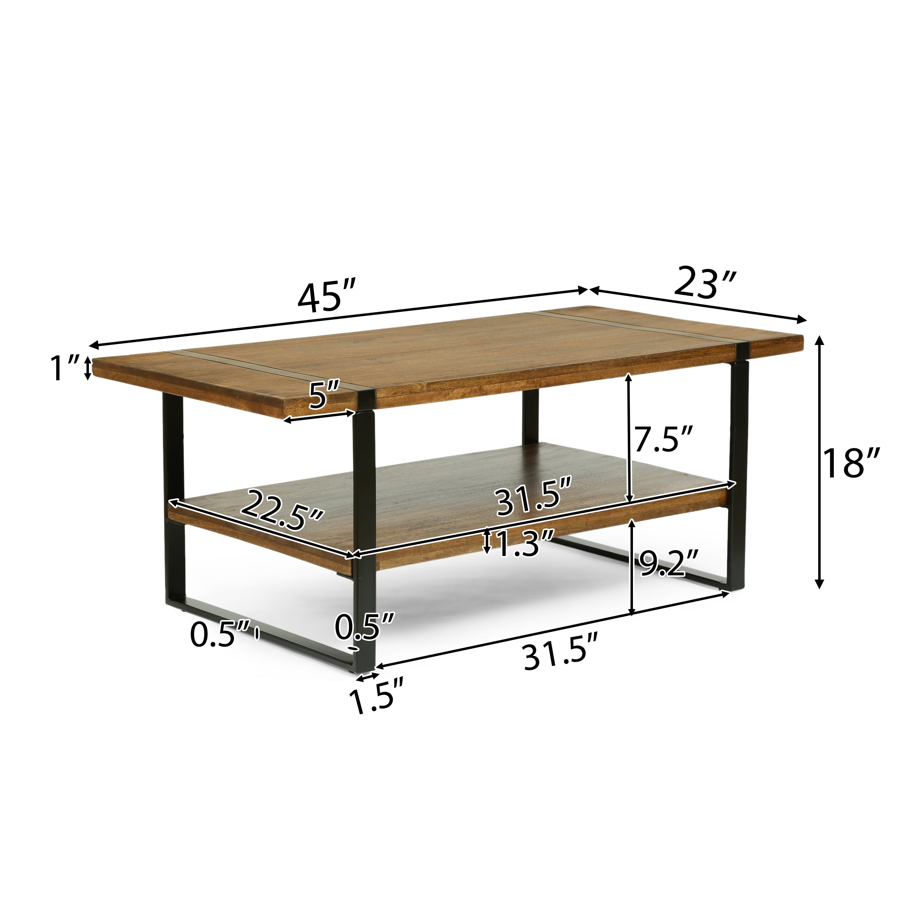 Riverlake Handmade Mango Wood and Iron Rectangular Coffee Table, Walnut Brown and Black