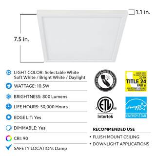 Feit Electric 7.5 in. 10.5-Watt Title 24 Dimmable White Integrated LED Square Flat Panel Ceiling Flush Mount with Color Change CCT 74208CAV2