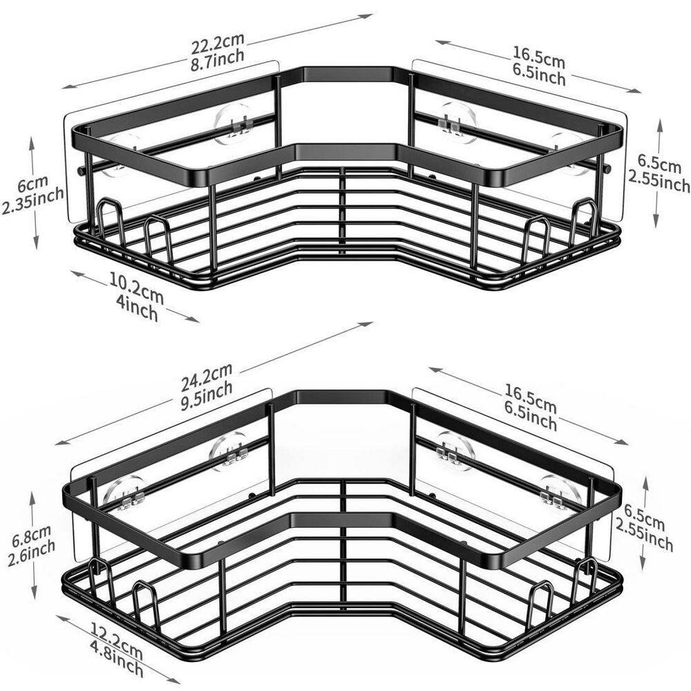 Dracelo 2-Pack Adhesive Stainless Steel Corner Shower Caddy Organizer Shelf with 8 hooks B09NBFH36P