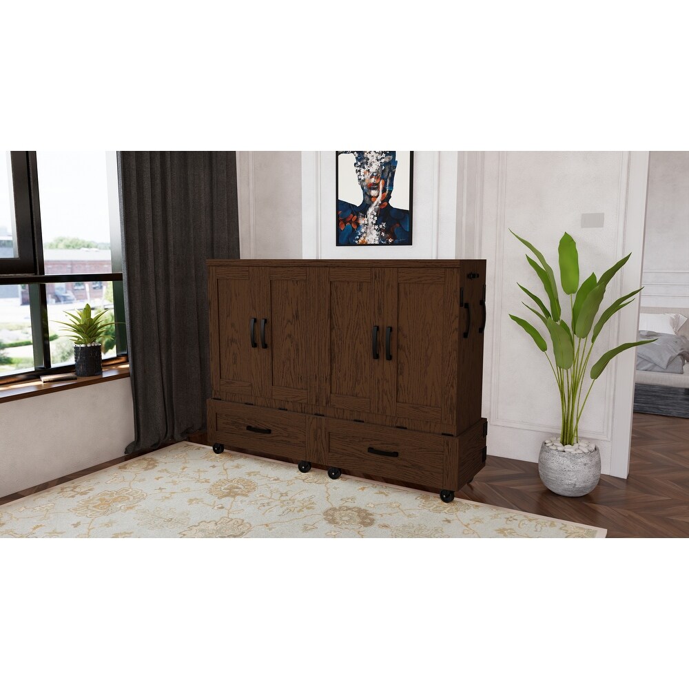 London Queen Solid Wood Rolling Cabinet Bed with Mattress