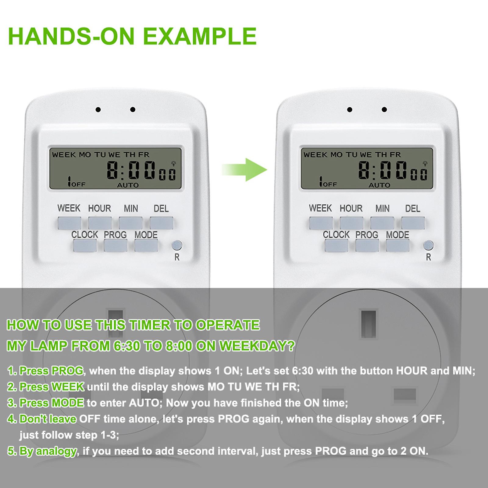 Digital Electrical UK Plug Timer Socket， 24 Hours 7 Day Weekly 16 Groups Programmable Light