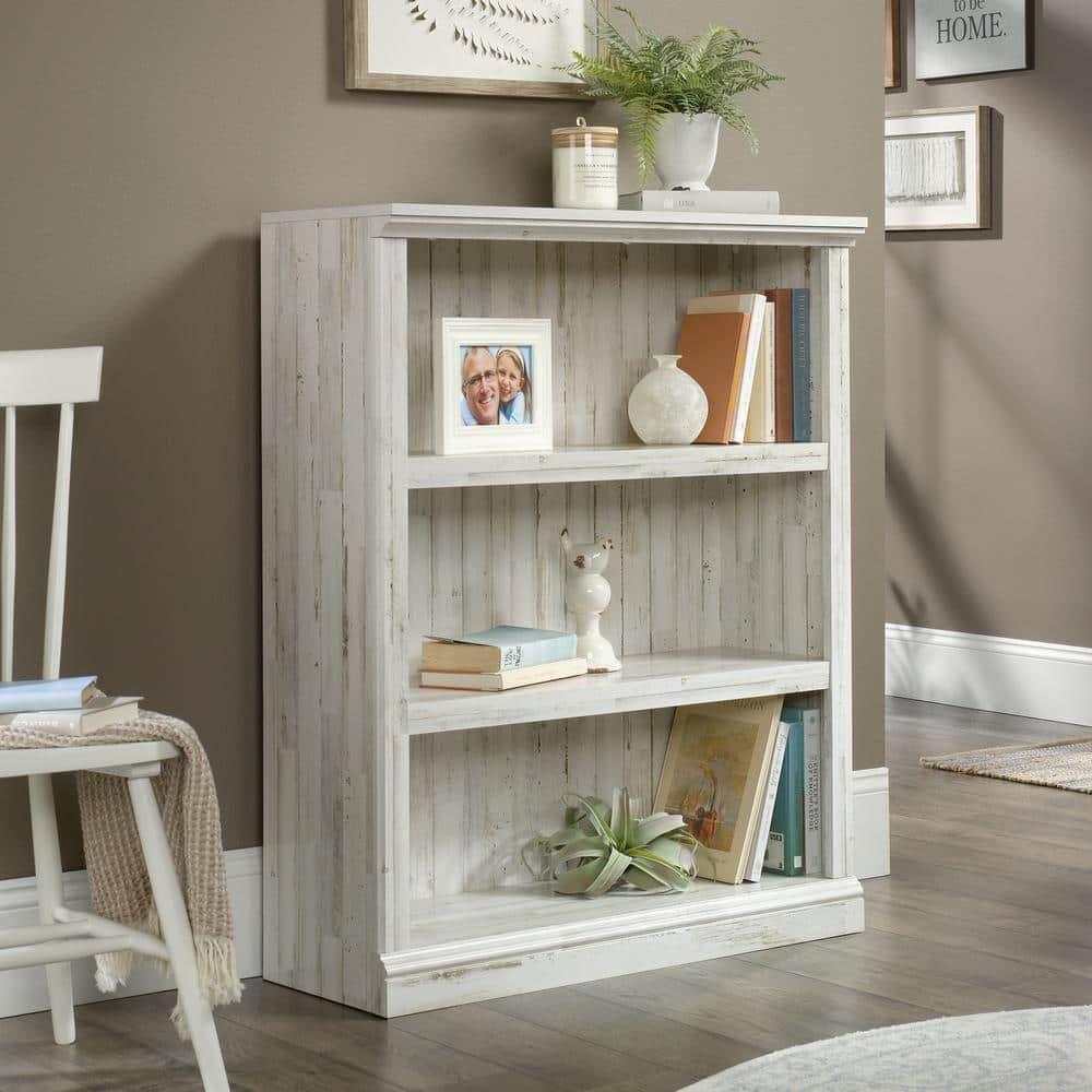 SAUDER 43 in. White Plank Engineered Wood 3-Shelf Bookcase 426427