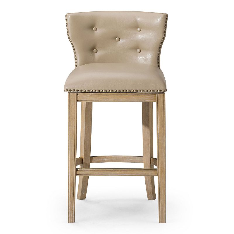 Maven Lane Hugo Bar Stool In Weathered Oak Finish With Avanti Bone Vegan Leather