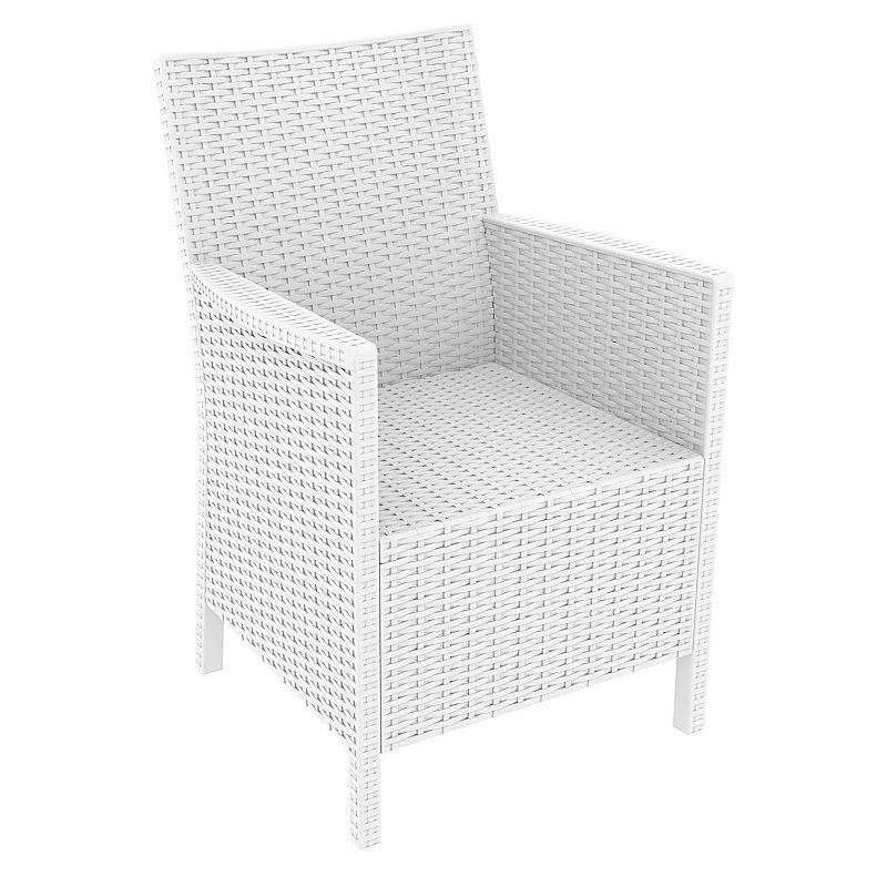 35.5 White Patio Dining Arm Chair with Sunbrella White Cushion