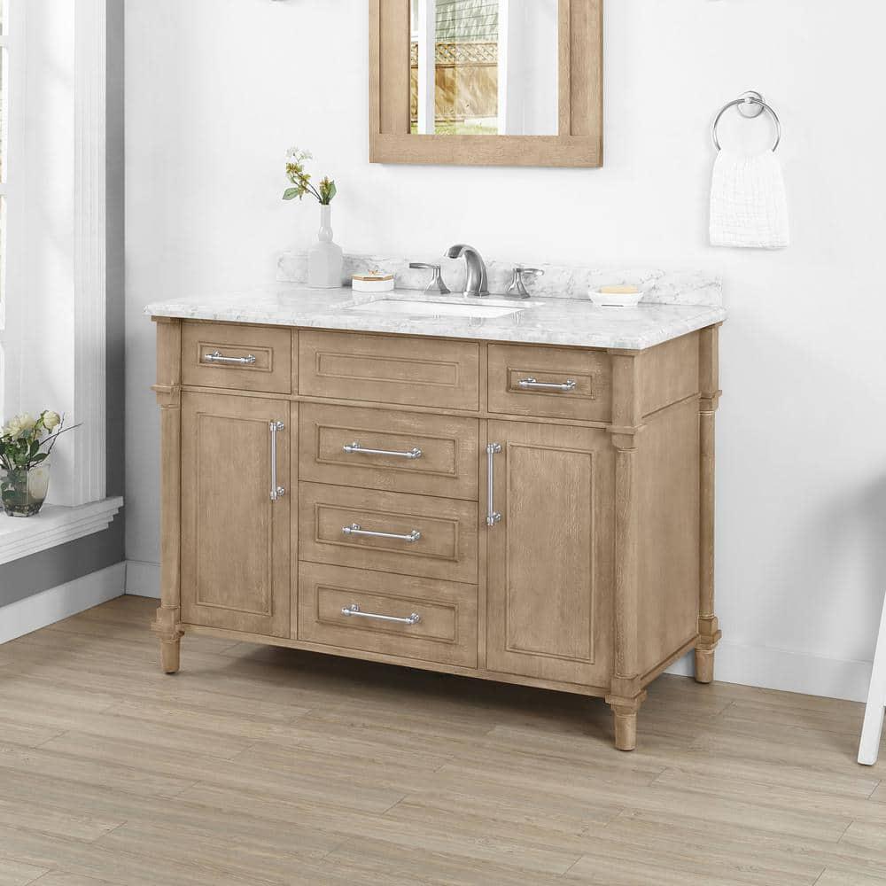 Home Decorators Collection Aberdeen 48 in W x 22 in D x 345 in H Bath Vanity in Antique Oak with White Carrara Marble Top