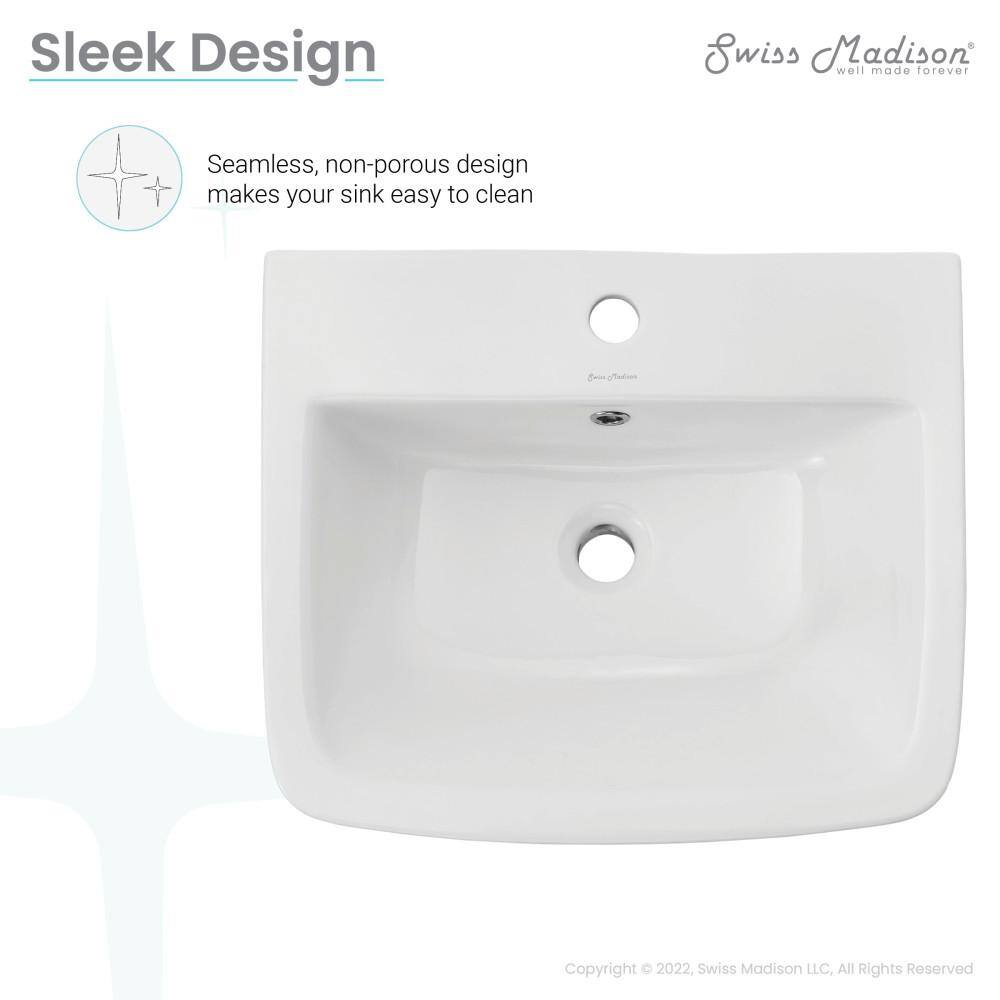 Swiss Madison Carre Ceramic Wall Mount Bathroom Sink in Glossy White SM-WS330