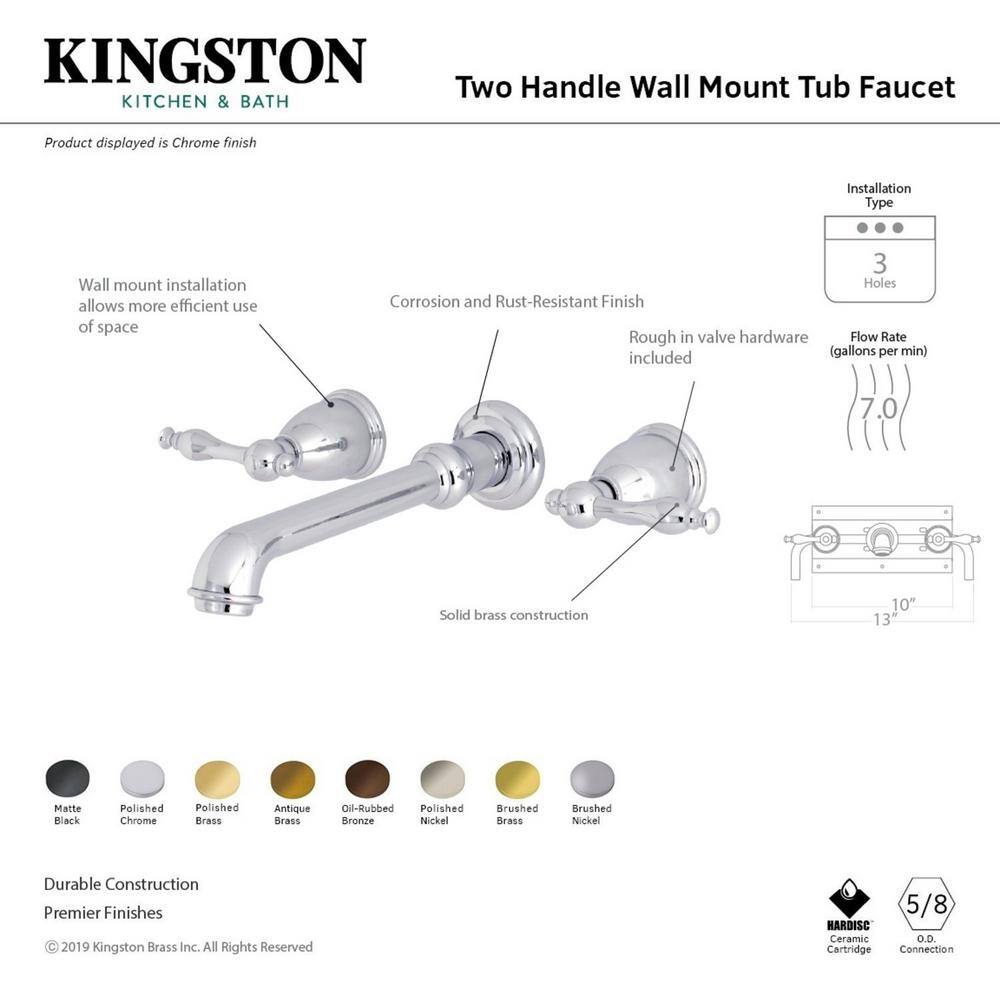 Kingston Brass Naples 2-Handle Wall Mount Roman Tub Faucet in Polished Brass (Valve Included) HKS7022NL