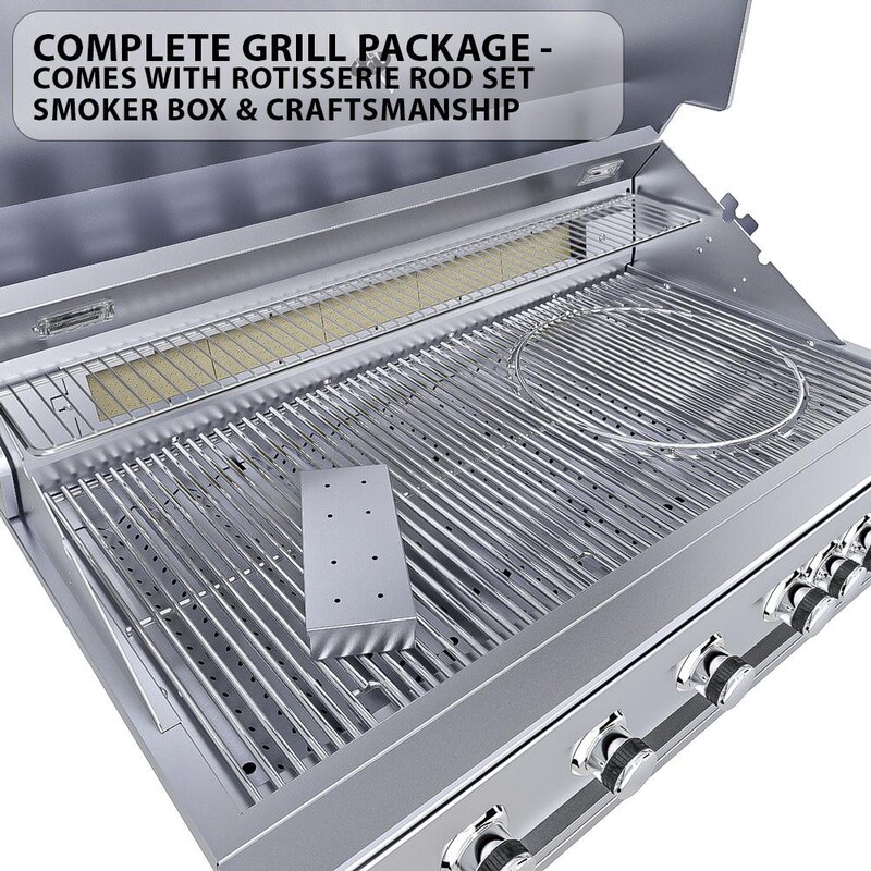 Sunstone Ruby 42-Inch 5-Burner Built-In Propane Gas Grill With Pro-Sear And Rotisserie