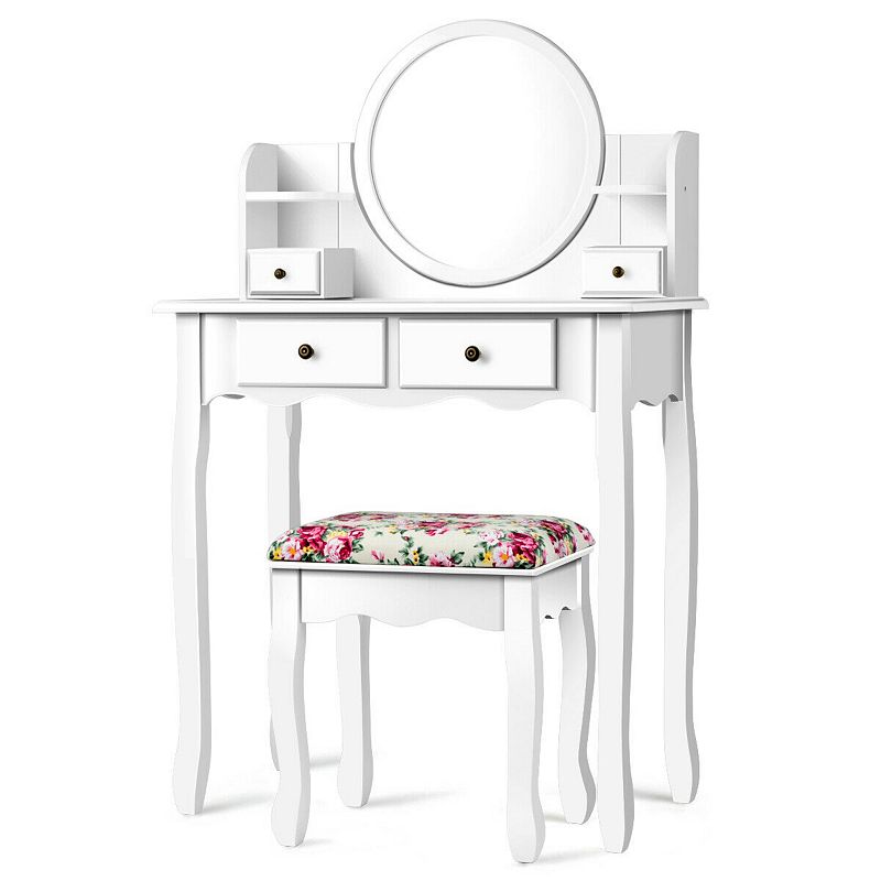 Makeup Vanity Table Set Girls Dressing Table with Drawers Oval Mirror