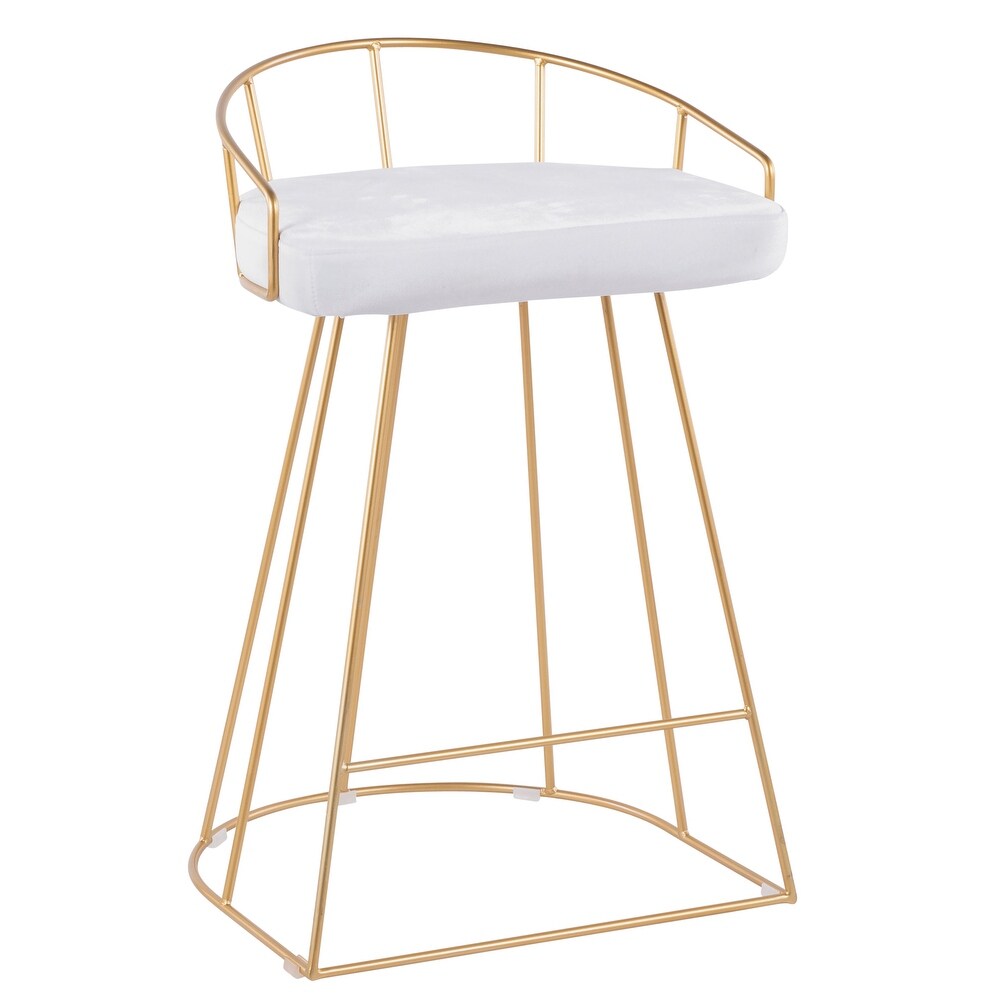 Canary Contemporary Counter Stool in Gold and Velvet (Set of 2)