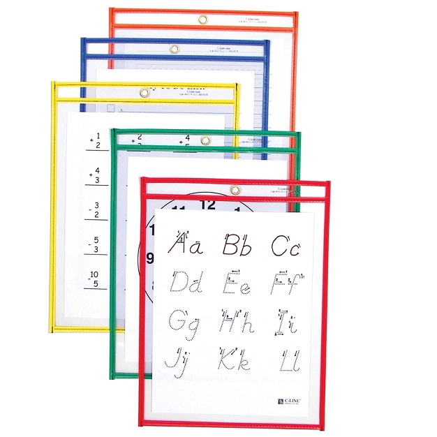 C line Reusable Dry Erase Pockets Primary Colors 9 X 12 Pack Of 10