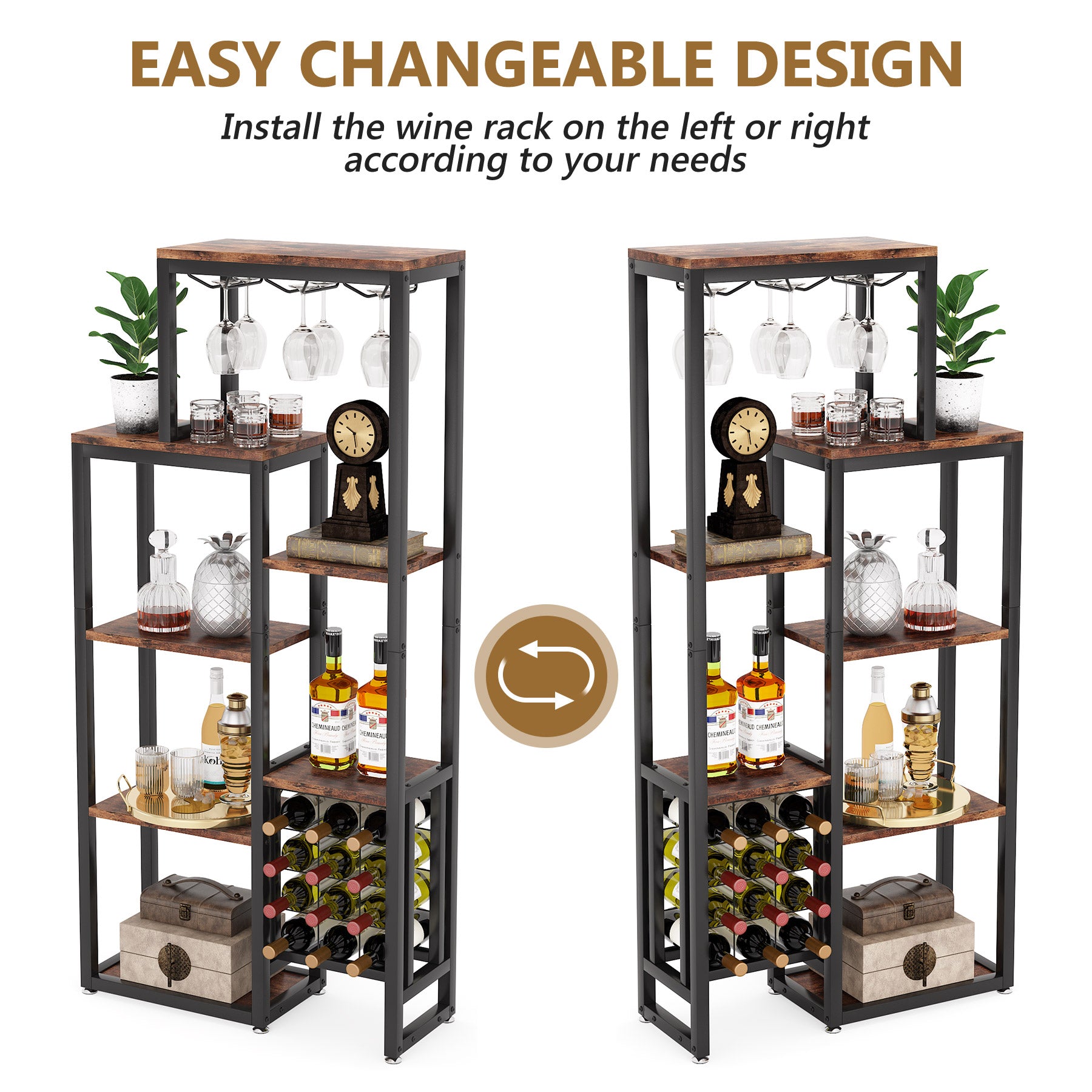 Industrial Wine Rack, 5-Tier Freestanding Wine Display Shelf