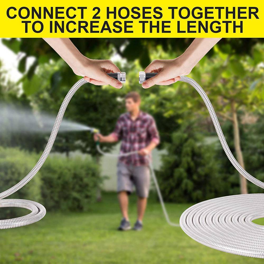 34 Fitting Size in. Dia x 75 ft. Stainless Steel Lightweight Garden Hose 180 Bar Metal Water Hose with 2 Nozzles B08PZ7NWQ2