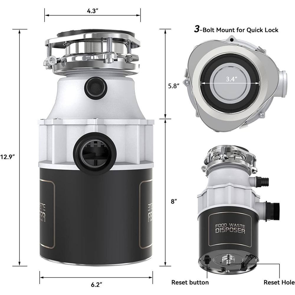 Trifecte Masher 34 HP Continuous Feed Garbage Disposal with Sound Reduction and Power Cord Kit NTRI-EM200