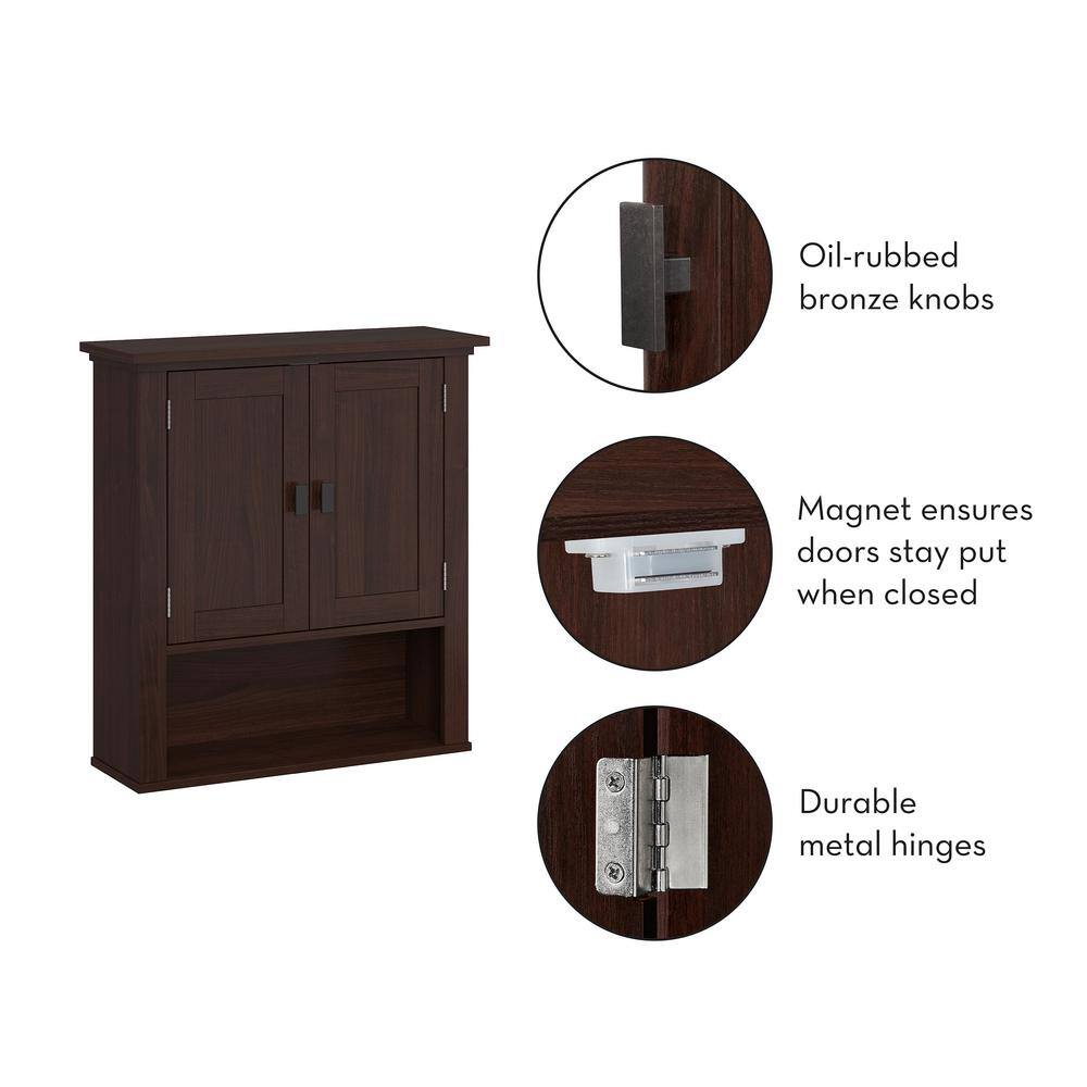 RiverRidge Home Hayward 24.5 in. H 7.88 in. D x 22.81 in. W Two-Door Bathroom Wall Cabinet in a Dark Woodgrain Veneer Finish 06-176