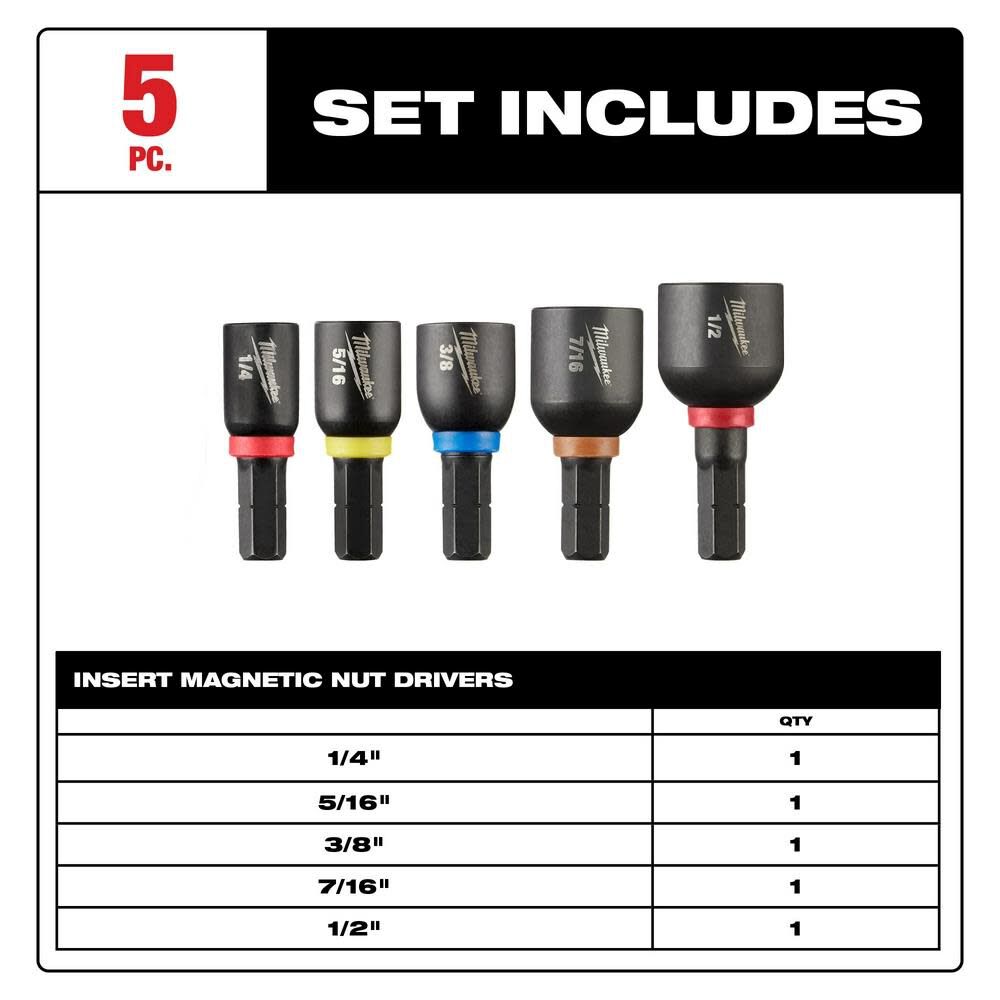 Milwaukee SHOCKWAVE Impact Duty Insert Magnetic Nut Driver Set 5PC 49-66-4563 from Milwaukee