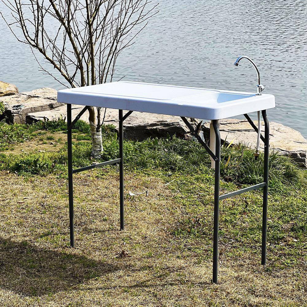 Amucolo Plastic and Steel Outdoor Fish and Game Cutting Cleaning Picnic Table with Sink and Faucet YeaD-CYD0-T9UY