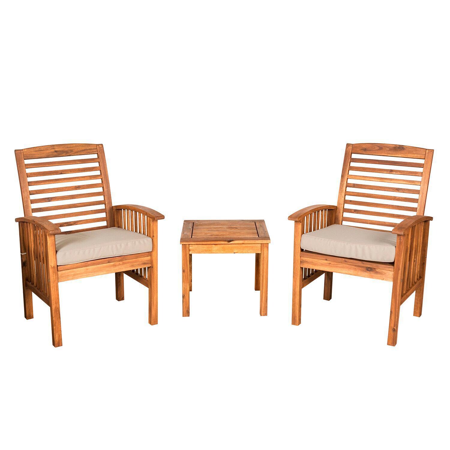 Ultimate Patio Horizon Way 3 Piece Brown Acacia Patio Conversation Set W/ Natural Cushions