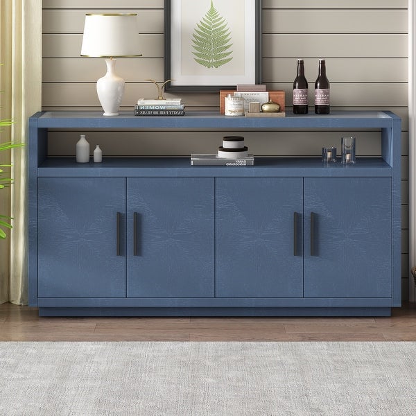 Wooden Adjustable Storage Cabinet Sideboard with Glass top