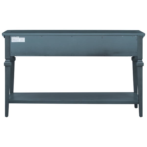 Classic Retro Style Console Table with Three Top Drawers and Open Style Bottom Shelf， Easy Assembly