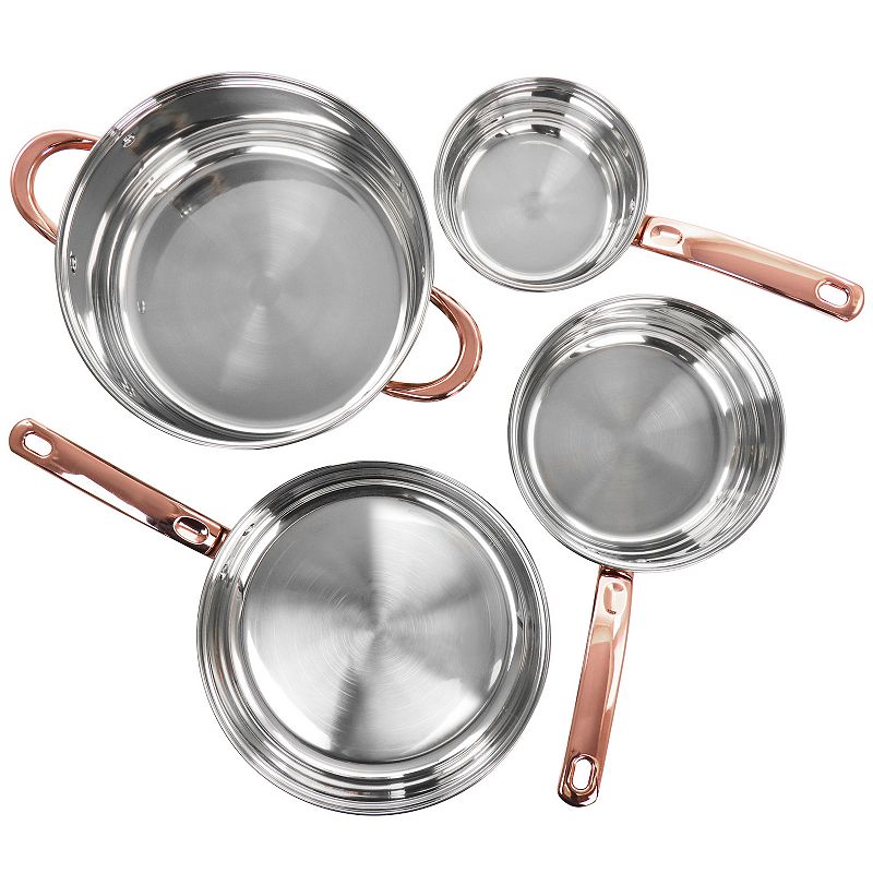 Gibson Home Ansonville 8 Piece Stainless Steel Cookware Set with Rose Gold Handles