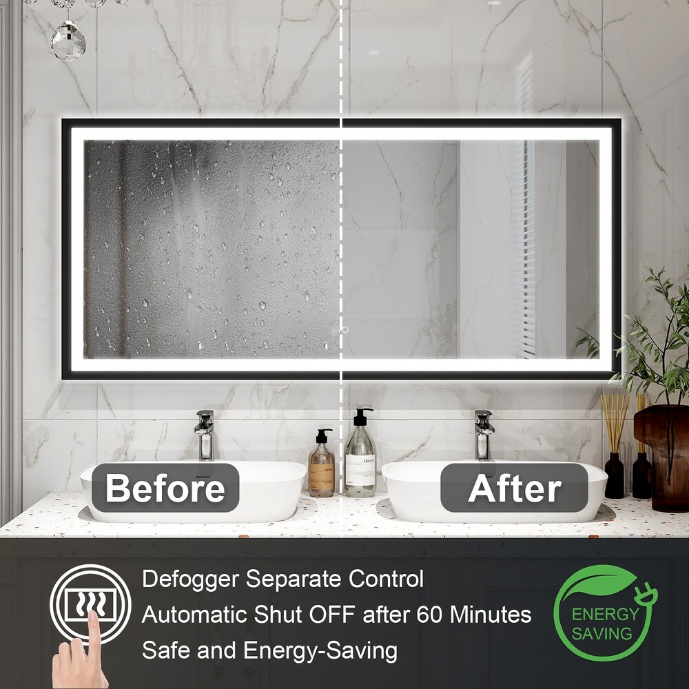 Wall Mounted Back Light Bathroom Framed LED Mirror Anti  Fog With Dimmable Light Touch Sensor And Memory Function