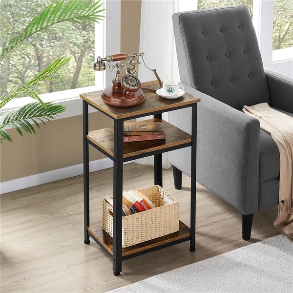 Yaheetech End Table Industrial Telephone Table with 2-Tier Shelves