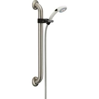 Delta 2-Spray Patterns 2.50 GPM 6.38 in. Wall Mount Handheld Shower Head with Adjustable Grab Bar in White 52001-DS