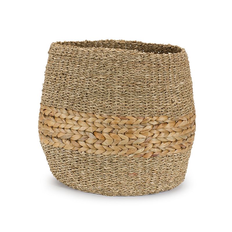 Woven Seagrass Basket With Wicker Accent (Set Of 2)