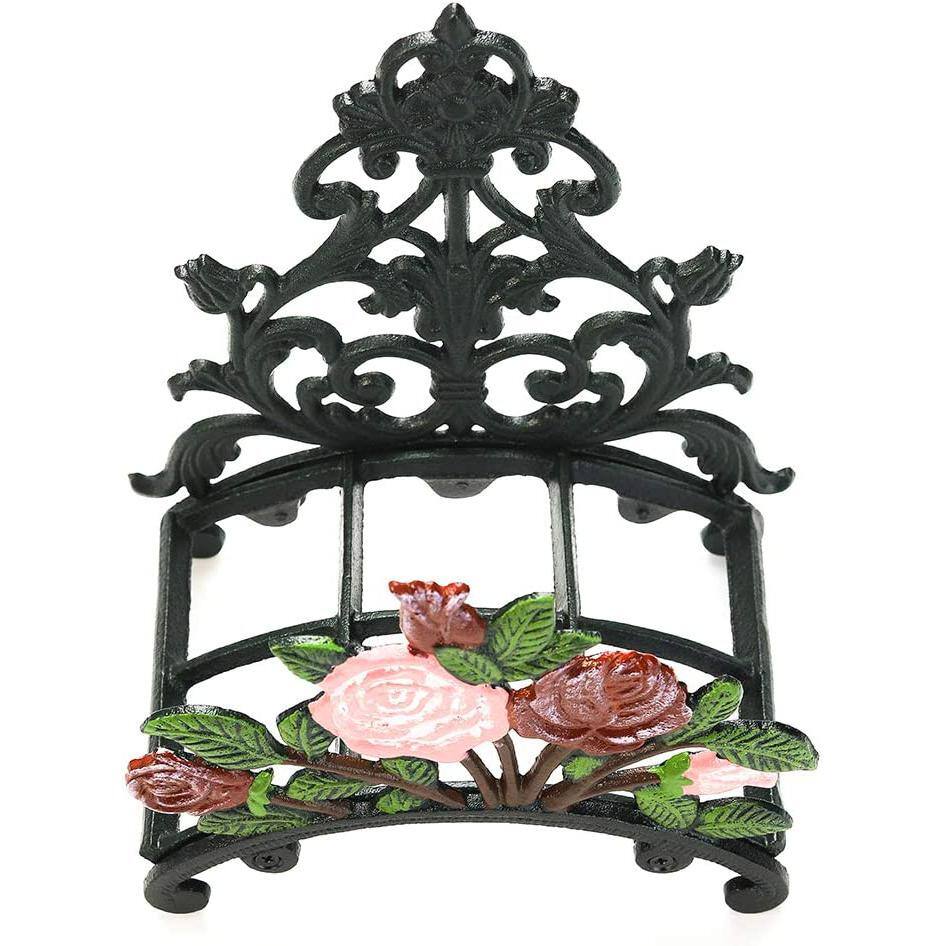 Cubilan Cast Iron Heavy Duty Garden Hose Holder - Decorative Hand-Painted Peony Wall Mounted Water Hose Hanger B07W5TNH1G