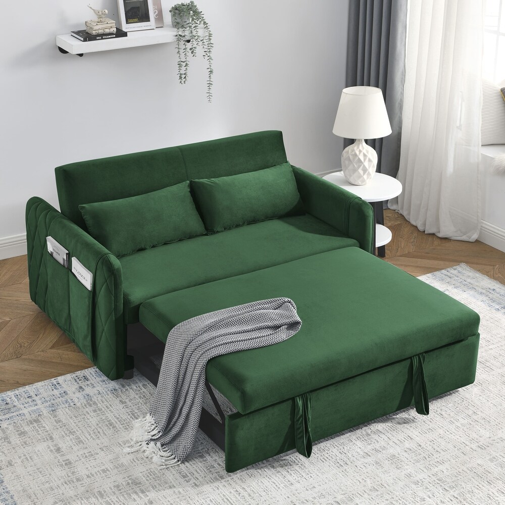 Modern Velvet Convertible Sofa Bed with Adjustable Backrest