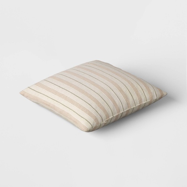 Cotton Flax Woven Striped Square Throw Pillow