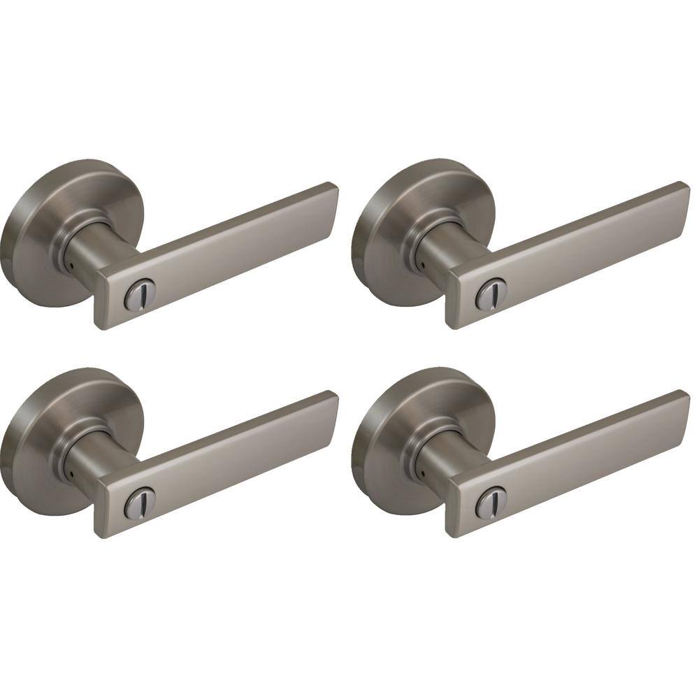 Defiant Westwood Satin Nickel Bed and Bath Door Handle with Round Rose (4-Pack) LP1X201CD4