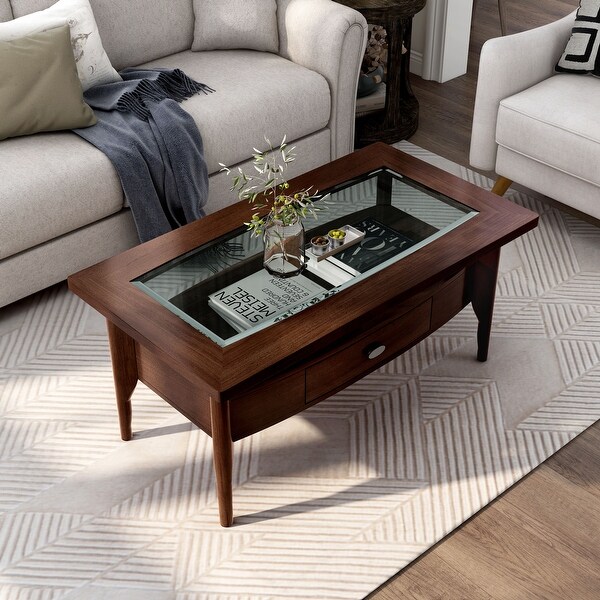 Genoas Traditional Walnut and Glass Coffee Table by Furniture of America